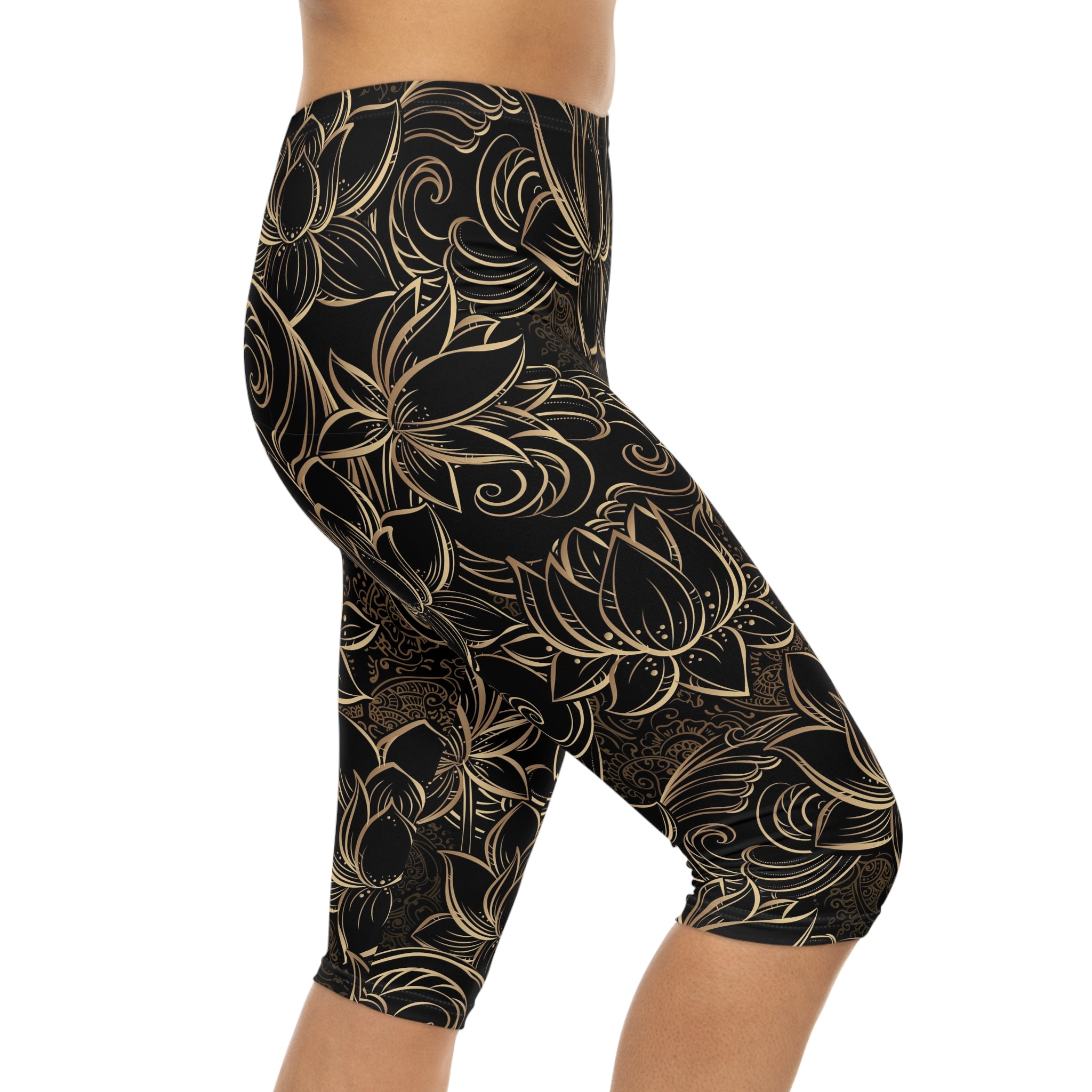 Golden Bloom Capri Leggings